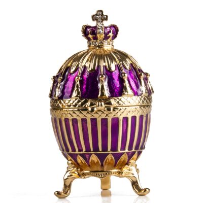 Purple Ribbed Enamel Egg Jewelry Box 