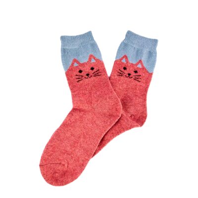 Cat Women&#039;s Woolen Socks (pink, blue)