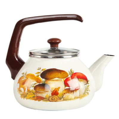 Mushrooms Enamel Kettle 2.3-qt.