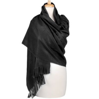 Classic Pure Wool Scarf with Tassels in Black