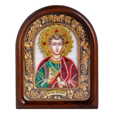 Hand Beaded Icon St. Thomas the Apostle Wood Frame