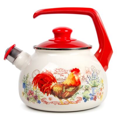 Golden Rooster Vintage Enamel Whistling Kettle