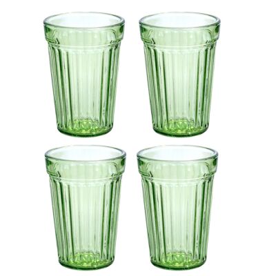 Green Stackable Faceted Glasses for Hot and Cold Drinks Set of 4