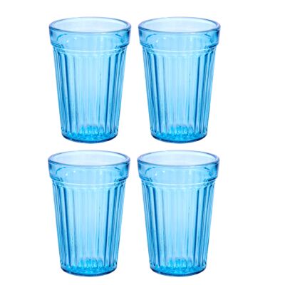 Blue Traditional Stackable Faceted Glasses for Hot and Cold Drinks - Set of 4