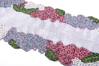 Handmade Beaded Lilac-Bloom Runner for Dining Table