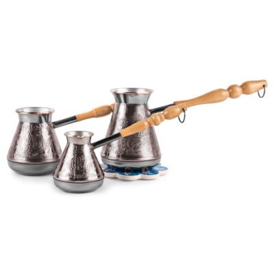 Copper Cezve with Gift Ceramic Trivet Set of 3