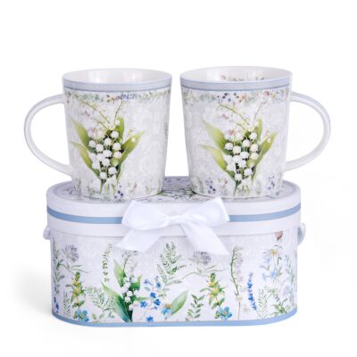 Lily of the Valley New Bone China Mug Set of 2 in Gift Box