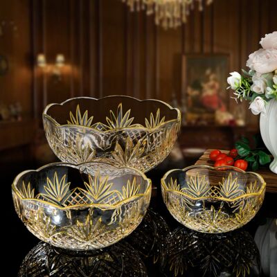 Crystal Rocks High Quality Glass Bowls with Gold Set of 3