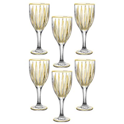 Crystal Facets High Quality Wine Glass Set of 6 in Gold