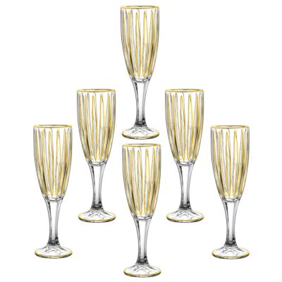 Crystal Facets High Quality Golden Glass Champagne Flutes Set of 6