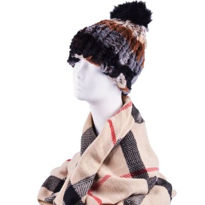 Brown Women&#039;s Rabbit Fur Knitted Hat