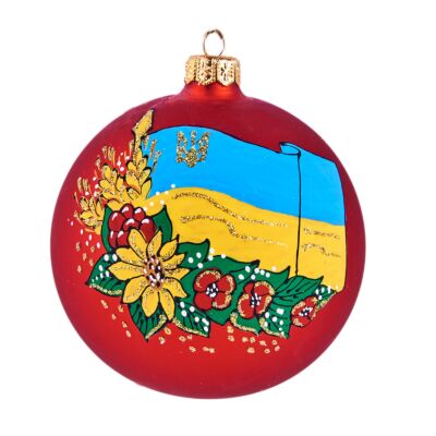 Red Ukrainian Flag Glass Christmas Tree Ornament