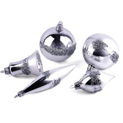 Silver Glass Christmas Tree Ornaments Set of 5