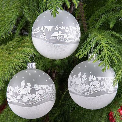 Village Glass Christmas Tree Ornaments Set of 3