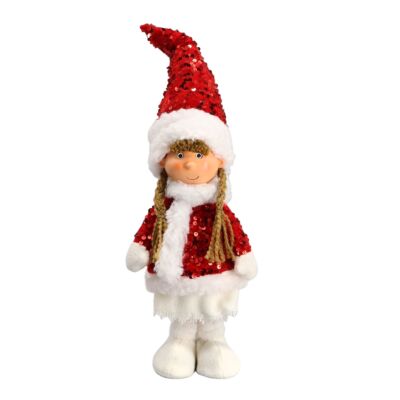 16.9&quot; Girl with Red Hat Fabric Christmas Decoration