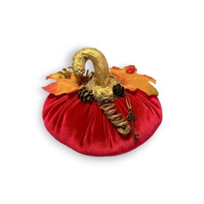 Handmade Red and Gold Pumpkin with Leaves