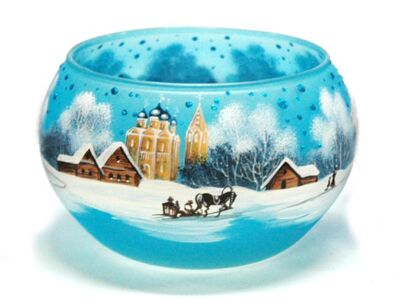 Frosted Glass Candle Holder Winter Landscape 
