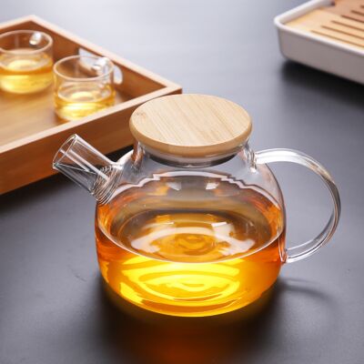 Classic Clear Glass Teapot with Wooden Lid