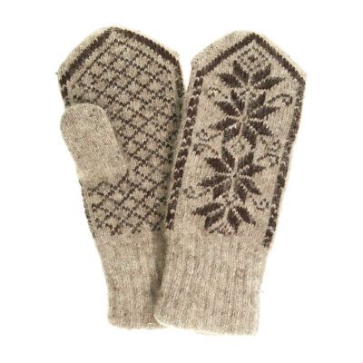 Beige and Brown Flowers Wool Women&#039;s Mittens in Size 18