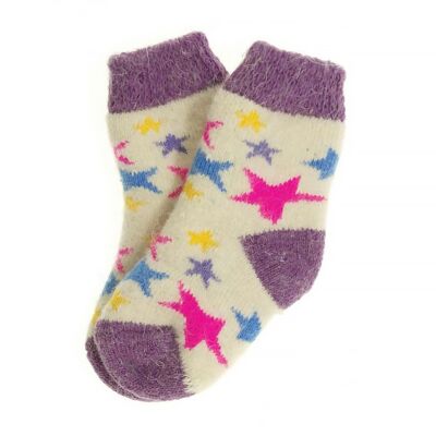 Stars Children&#039;s Woolen Socks in Size 13-14 (color: purple, white)