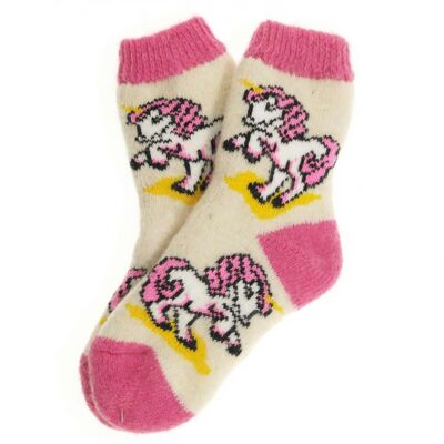 Unicorn Children&#039;s Woolen Socks in Size 16-18 (color: pink, white)