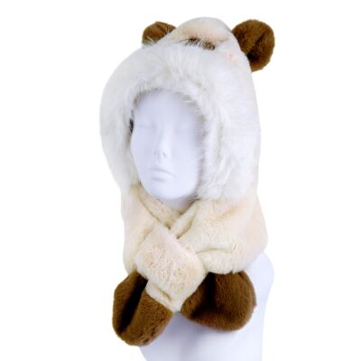 Ecru Teddy Bear Plush Faux Fur Trapper Hat