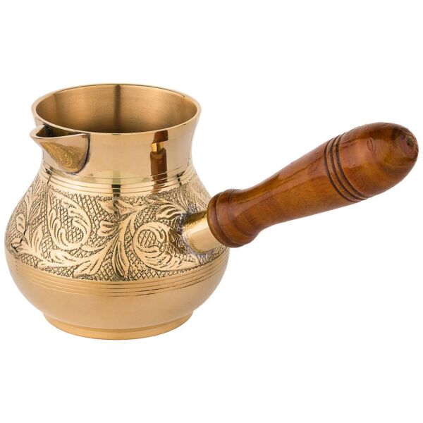 Brass Cezve with Wooden Handle Oriental Gold
