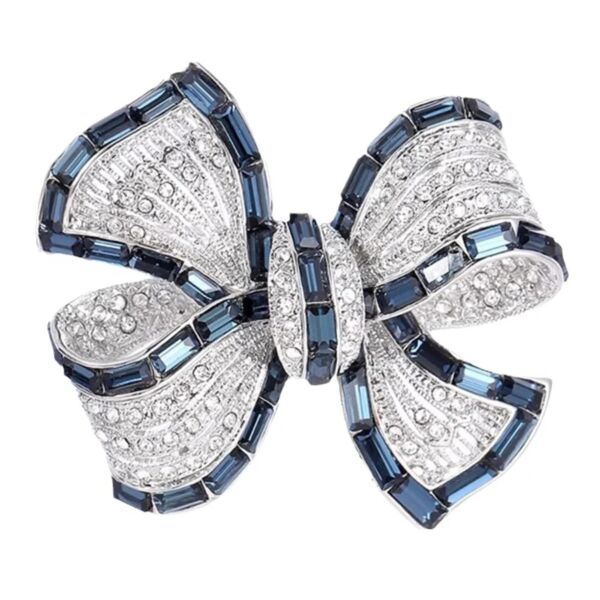 Vintage Dark Blue Bowknot Rhinestone Brooch