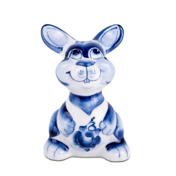 Snowtail Bunny Gzhel Porcelain Handmade Figurine 