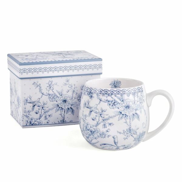 Vintage Blue Flowers New Bone China Big Belly Mug in Gift Box