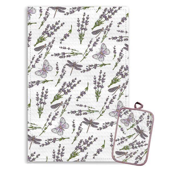 Lavender Meadow Cotton Kitchen Towel and Potholder Set