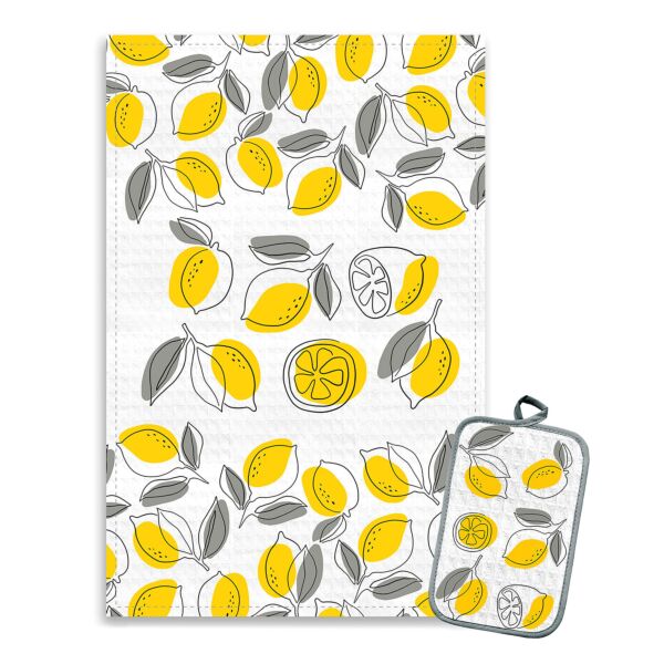 Lemons Cotton Kitchen Towel and Potholder Set