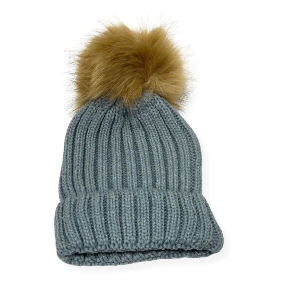 Dust Blue Hat with Pompom