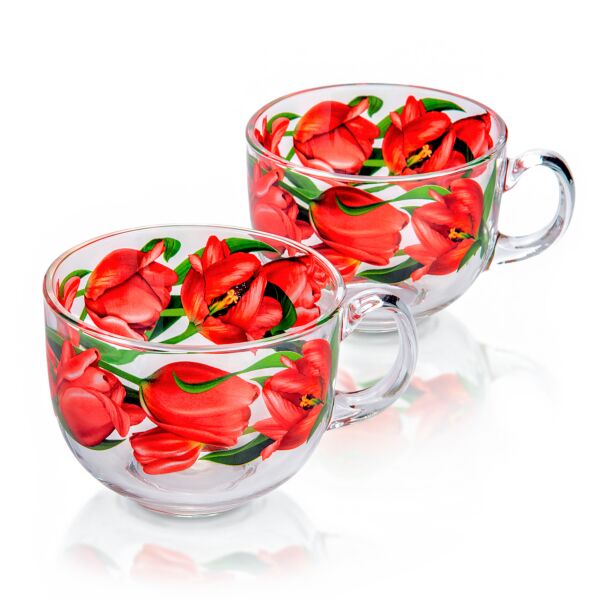 Tulips Glass Mug Set of 2