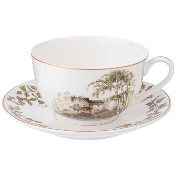 White Birch Grove Porcelain Cup and Saucer Set