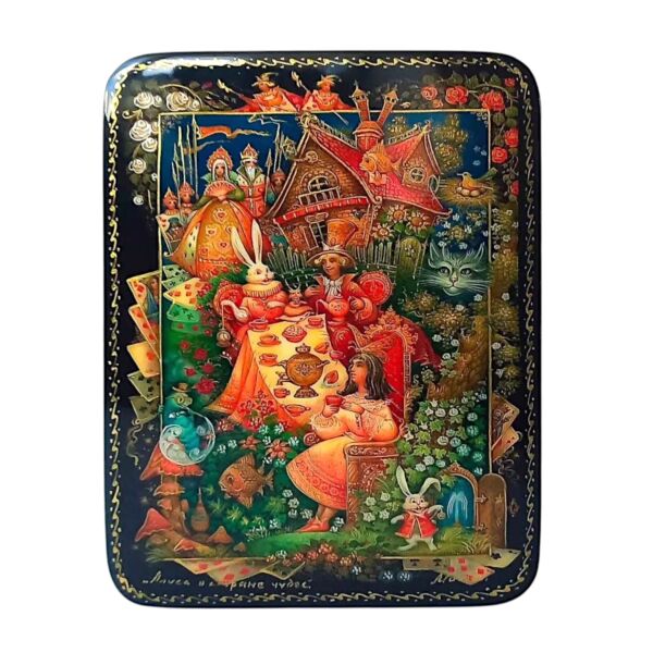 Alice in Wonderland Lacquer Miniature Handmade Jewelry Trinket Box