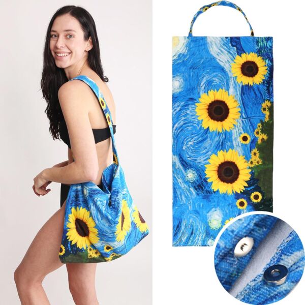 Sunflower Print Beach Towel and Tote Bag