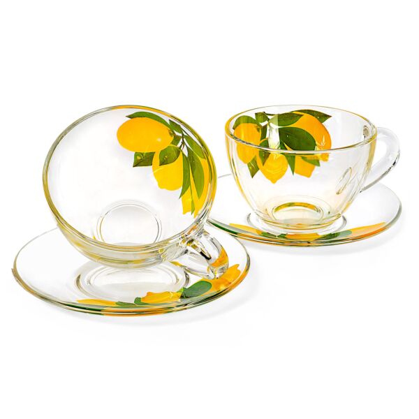 Lemons Glass Cup and Saucer Set of 2