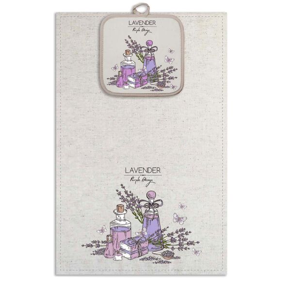 Lavender Oil Linen Cotton Kitchen Towel and Potholder Set