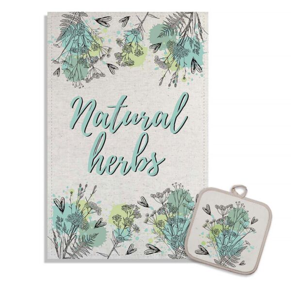 Herbal Collection Linen Cotton Kitchen Towel and Potholder Set