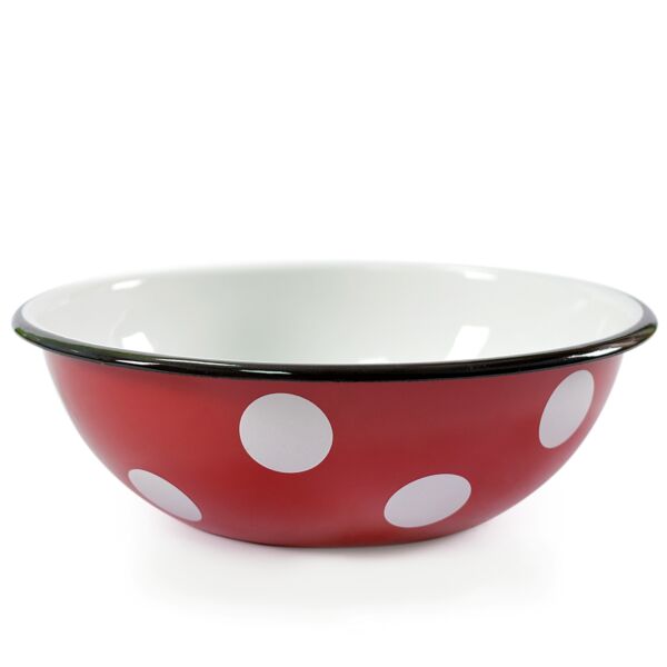 Red White Polka-Dot Enamelware Serving Bowl