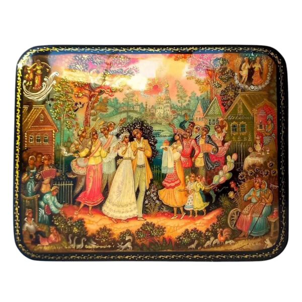 Country Wedding Lacquer Miniature Handmade Jewelry Trinket Box