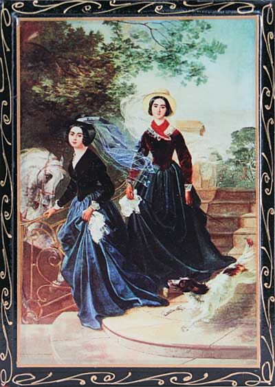 Portrait of the Shishmarev Sisters by K. Brullov Lacquer Box
