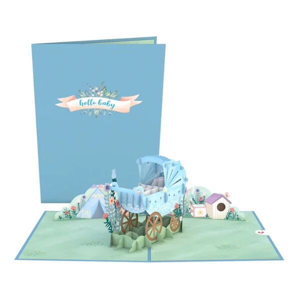 Blue Baby Carriage 3D Pop-Up Card