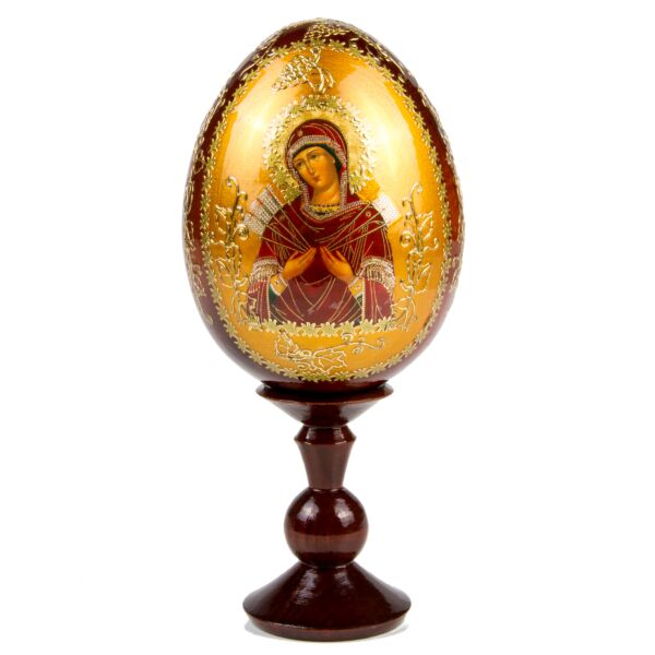 The Softening of Evil Hearts Handmade Wooden Icon Lacquer Egg on Stand