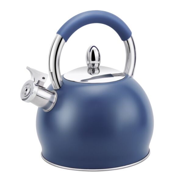 Stainless Steel Blue Whistling Kettle with Ergonomic Silicone Handle 3.2-qt. (3 L)