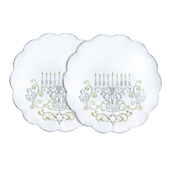 White Embroidered Silver Hanukkah Placemat Set of 2
