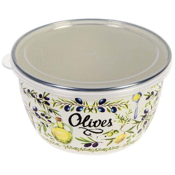 Olives Enamel Bowl with Lid