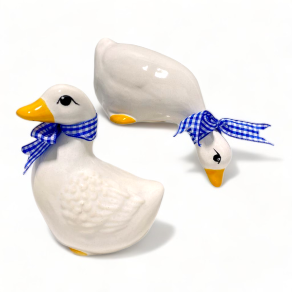 Vintage White Goose Czech Ceramic Figurine Set of 2
