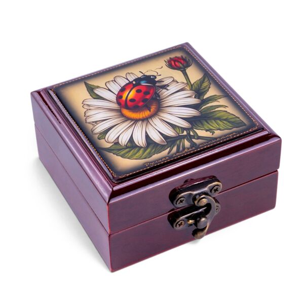 Wooden Jewelry Trinket Box with Mirror Daisy